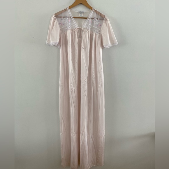 Vintage 80s Light Pink Lacey Slip Dress w/ Floral Detail - Picture 1 of 7